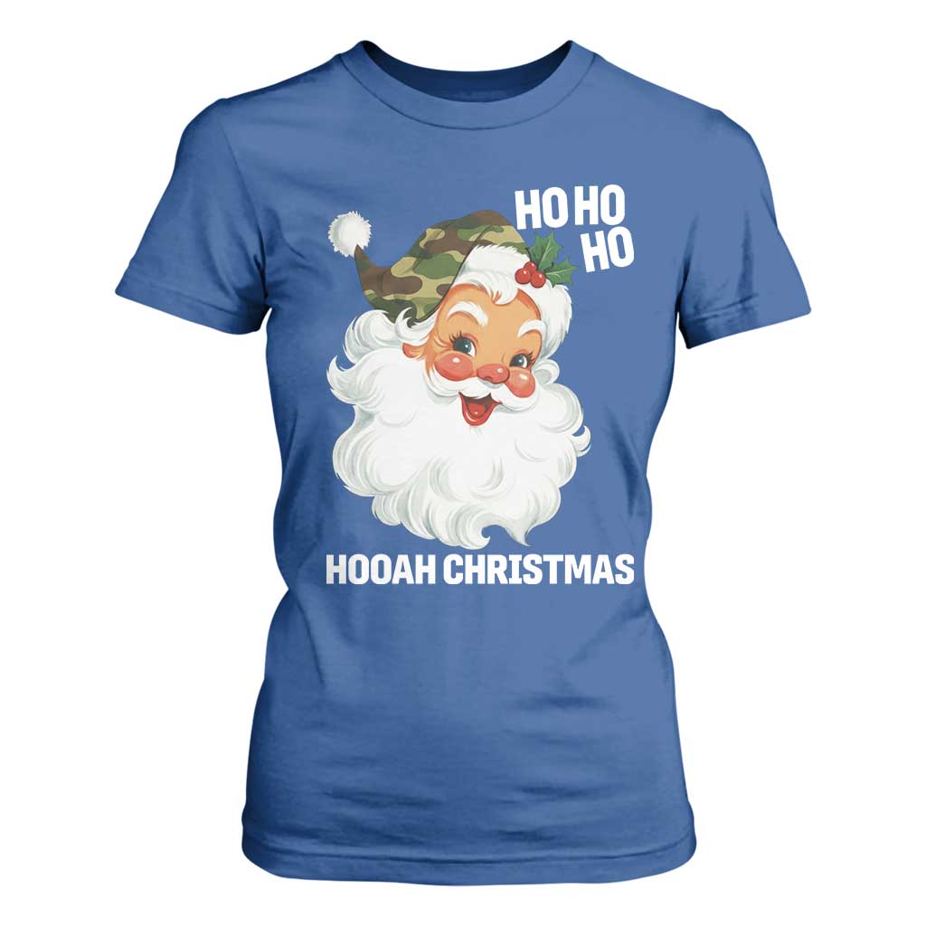 Camo Santa Christmas T Shirt For Women Ho Ho Ho Hooah Christmas TS14 Royal Blue Print Your Wear