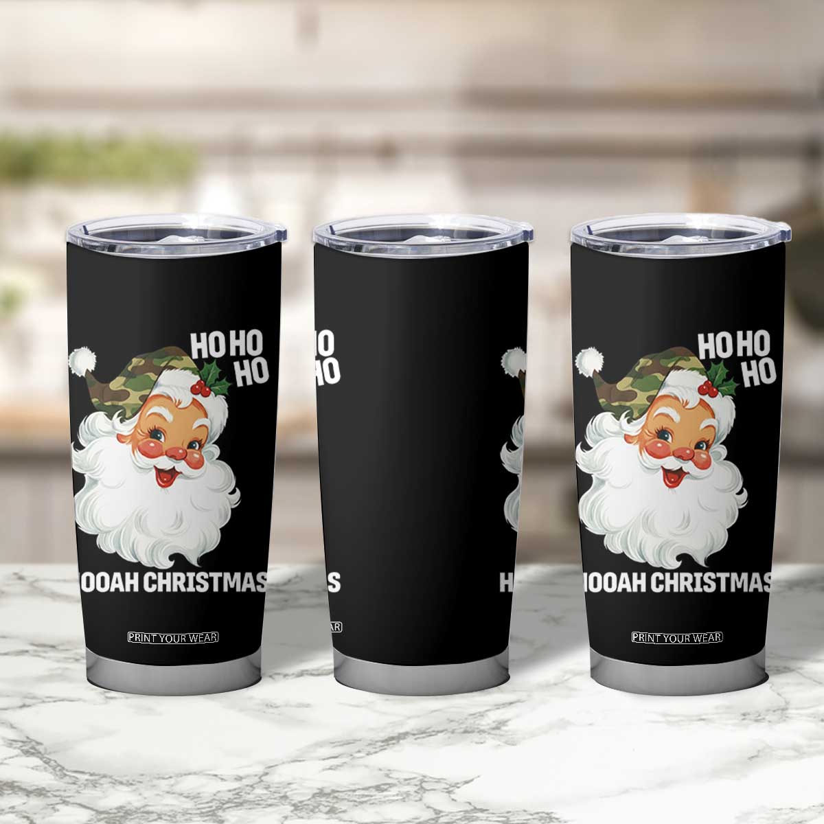 Camo Santa Christmas Tumbler Cup Ho Ho Ho Hooah Christmas TS14 Print Your Wear