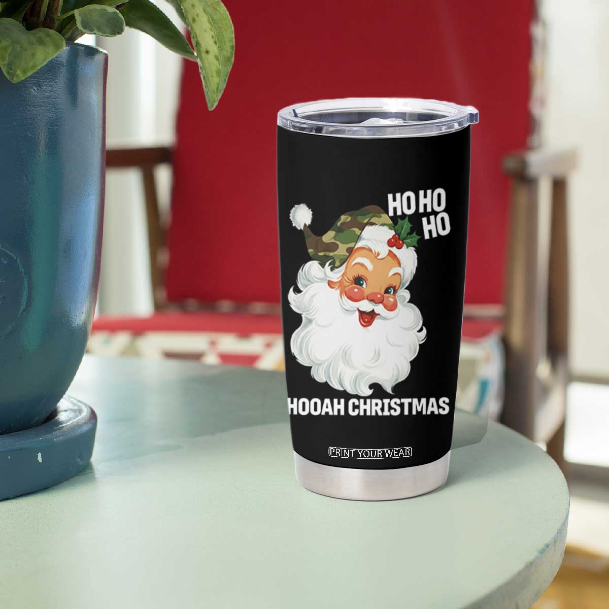 Camo Santa Christmas Tumbler Cup Ho Ho Ho Hooah Christmas TS14 Print Your Wear