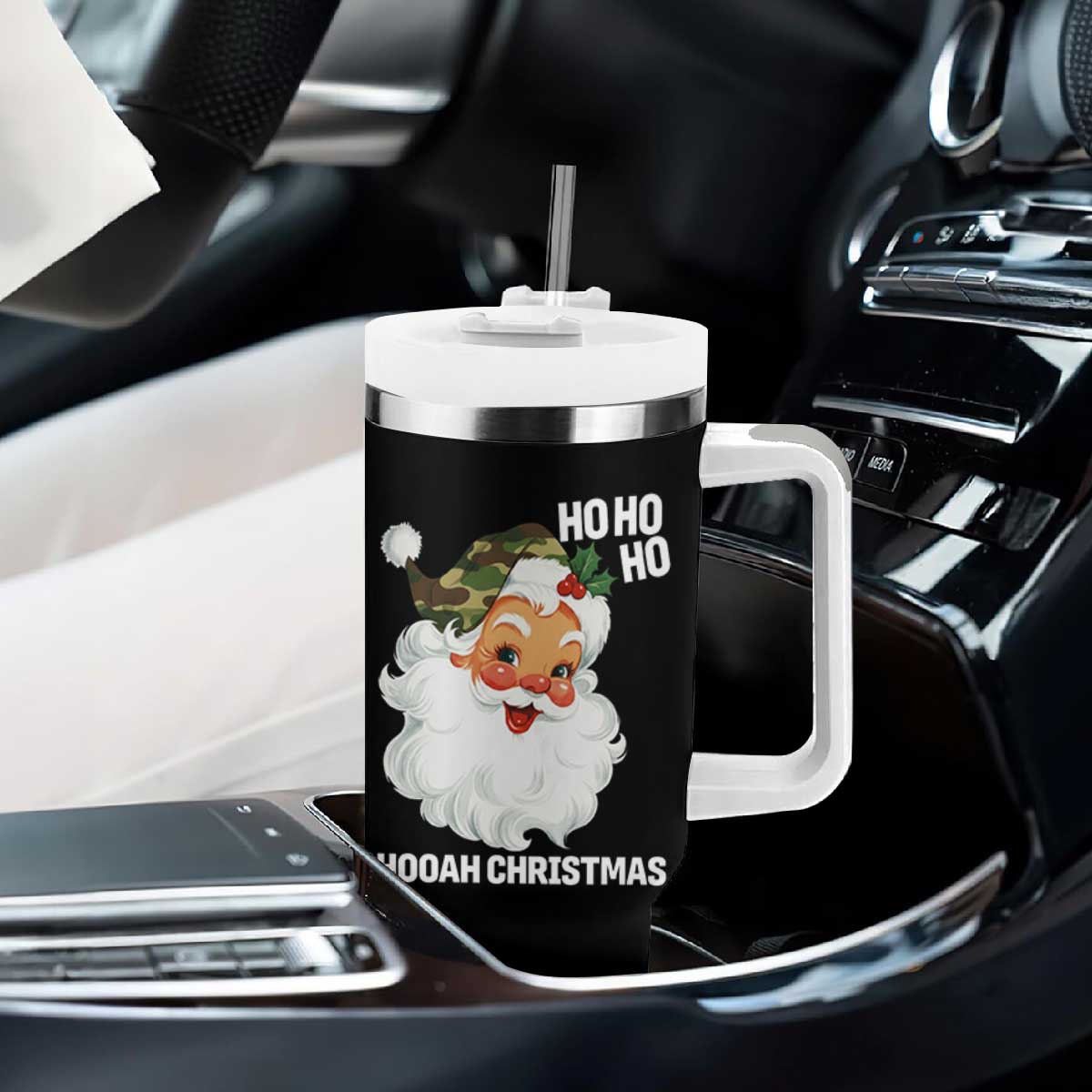 Camo Santa Christmas Tumbler With Handle Ho Ho Ho Hooah Christmas TS14 Print Your Wear