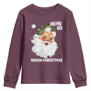 Camo Santa Christmas Youth Sweatshirt Ho Ho Ho Hooah Christmas TS14 Maroon Print Your Wear