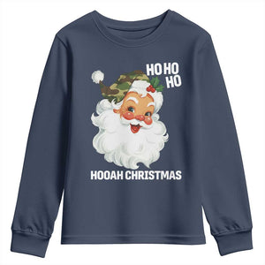 Camo Santa Christmas Youth Sweatshirt Ho Ho Ho Hooah Christmas TS14 Navy Print Your Wear