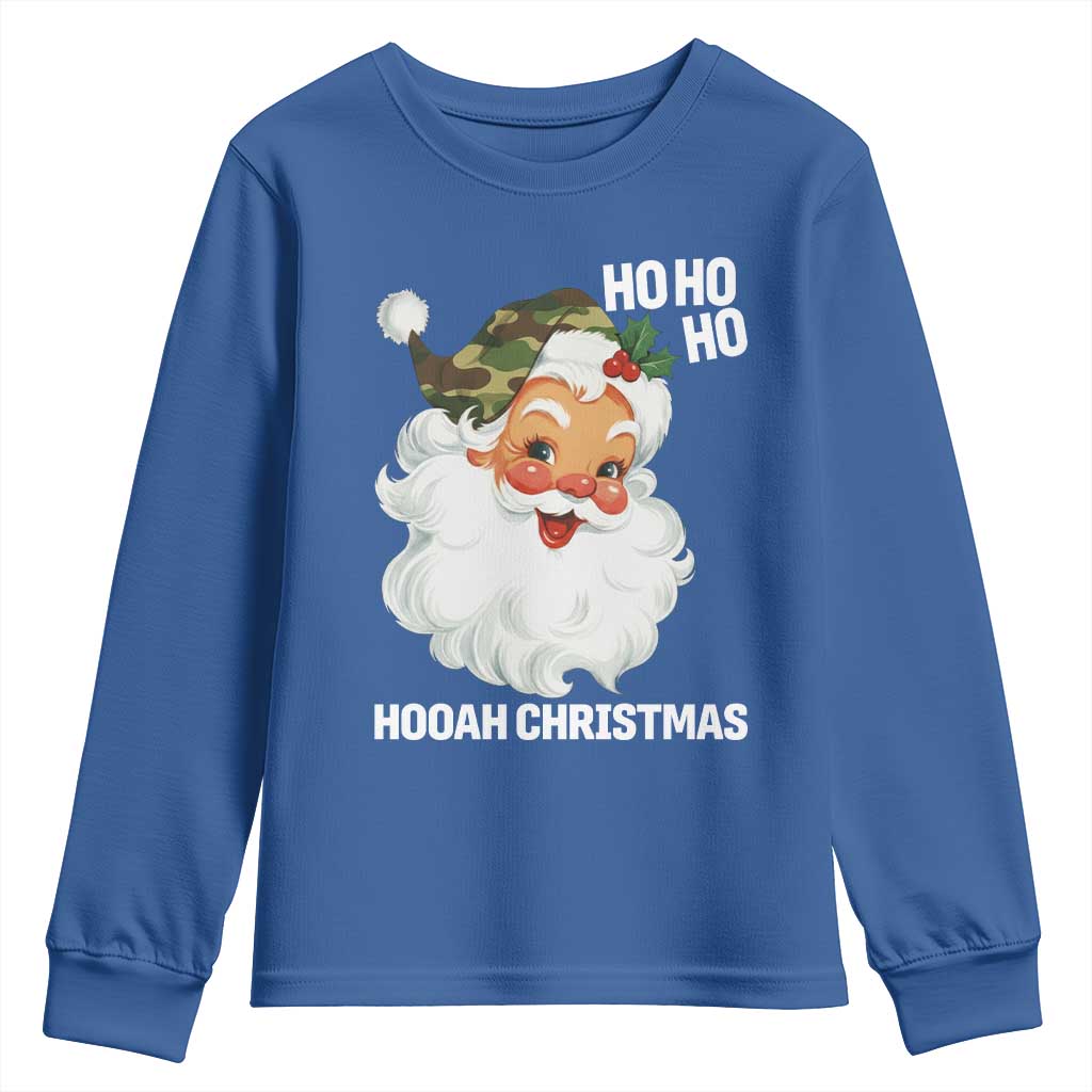 Camo Santa Christmas Youth Sweatshirt Ho Ho Ho Hooah Christmas TS14 Royal Blue Print Your Wear