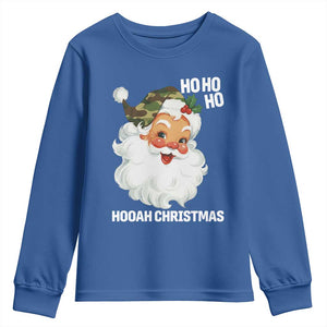 Camo Santa Christmas Youth Sweatshirt Ho Ho Ho Hooah Christmas TS14 Royal Blue Print Your Wear