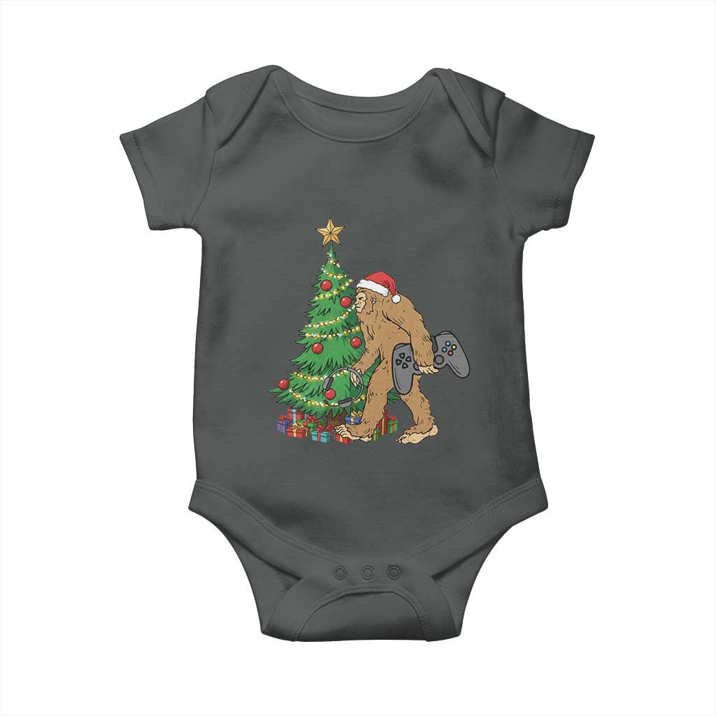 Bigfoot Gamer Christmas Baby Onesie Funny Sasquatch Gaming Xmas TS14 Dark Heather Print Your Wear
