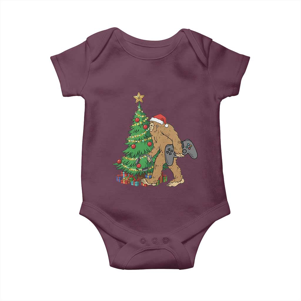 Bigfoot Gamer Christmas Baby Onesie Funny Sasquatch Gaming Xmas TS14 Maroon Print Your Wear