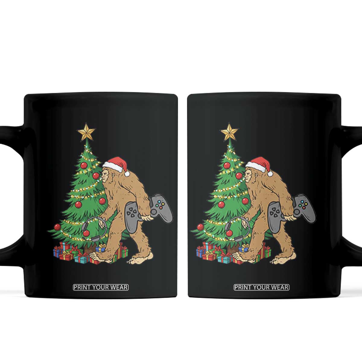 Bigfoot Gamer Christmas Coffee Mug Funny Sasquatch Gaming Xmas TS14 Black Print Your Wear