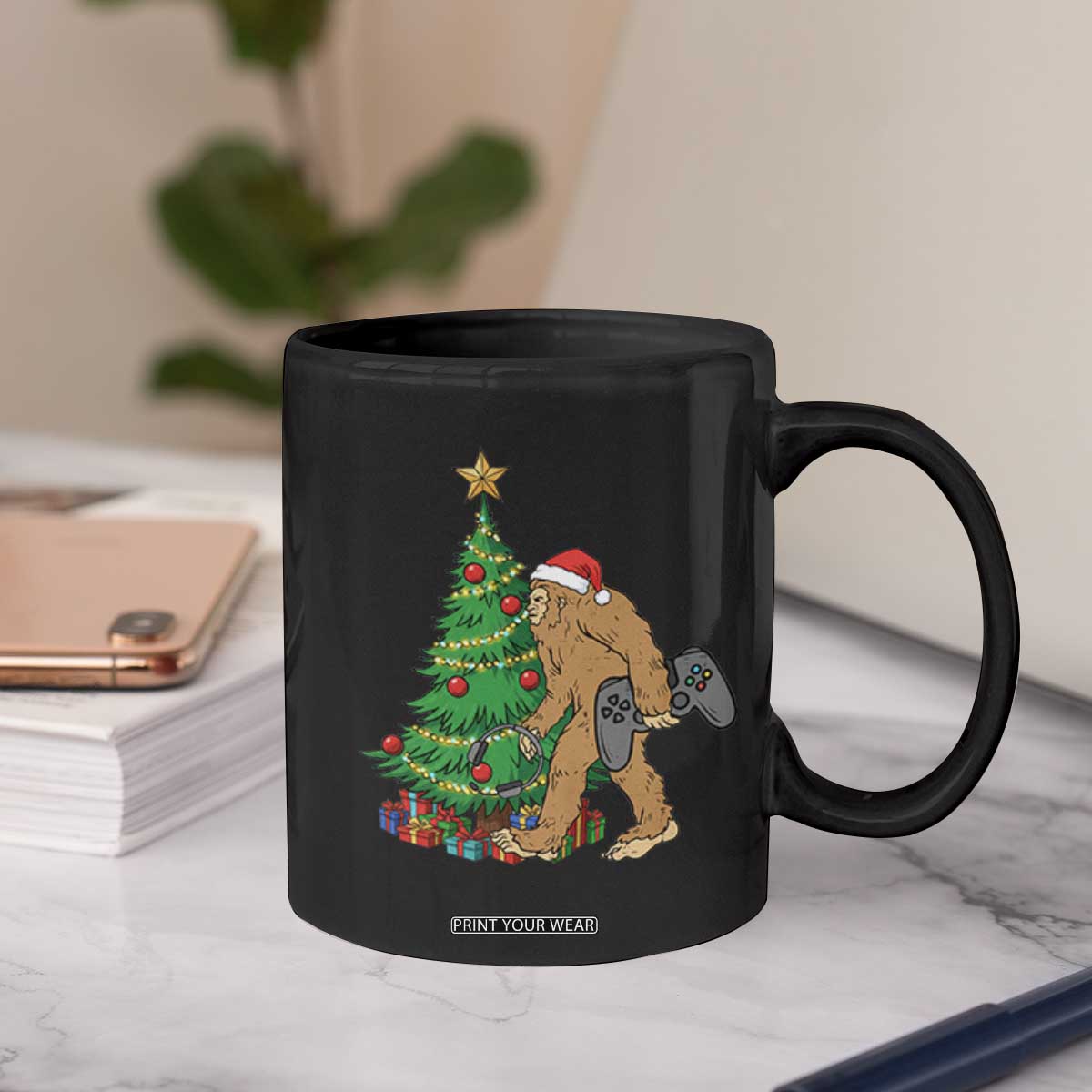 Bigfoot Gamer Christmas Coffee Mug Funny Sasquatch Gaming Xmas TS14 Print Your Wear
