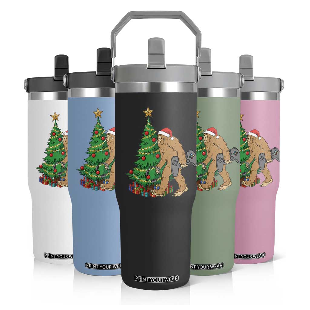 Bigfoot Gamer Christmas Flip Straw Tumbler Funny Sasquatch Gaming Xmas TS14 Print Your Wear