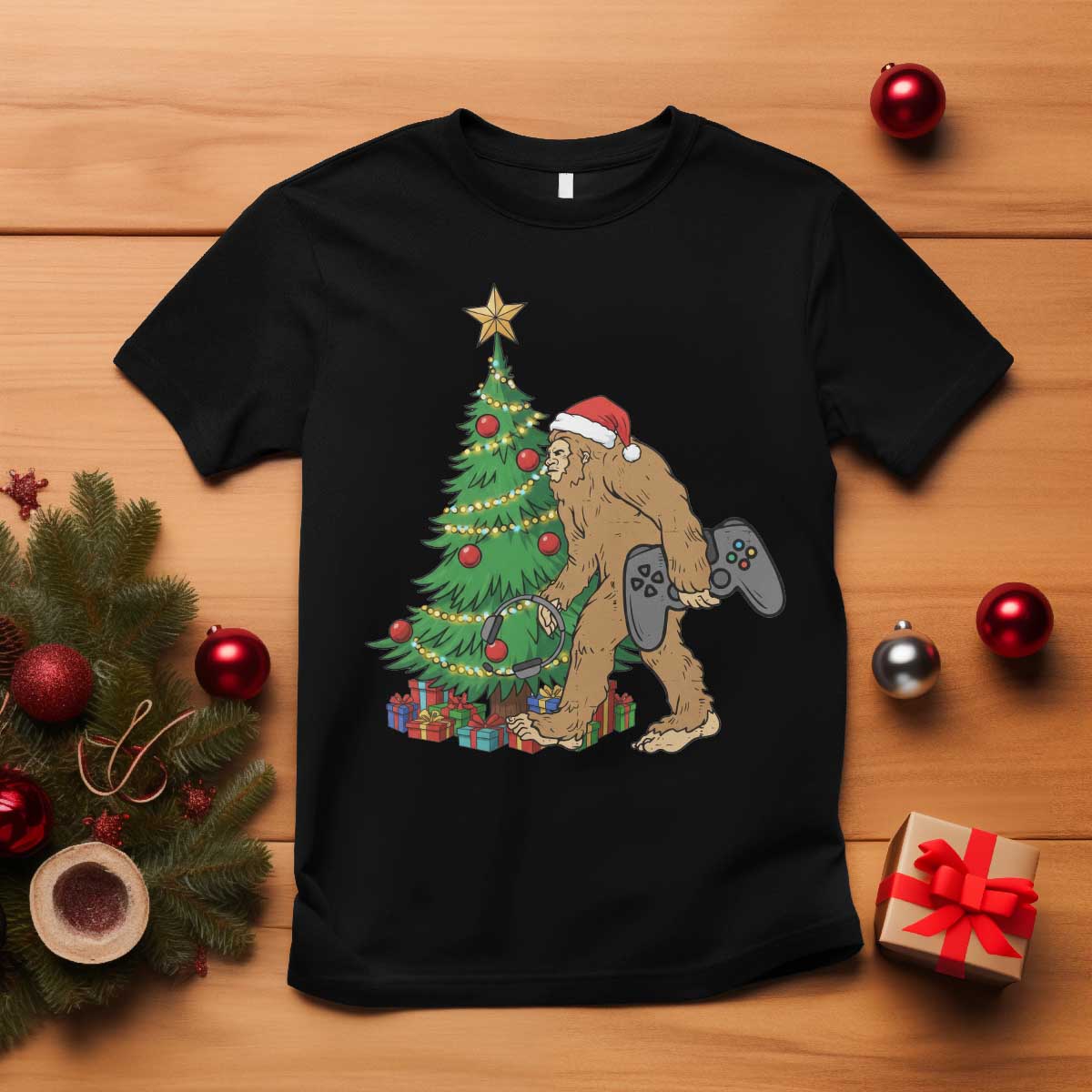 Bigfoot Gamer Christmas T Shirt Funny Sasquatch Gaming Xmas TS14 Black Print Your Wear