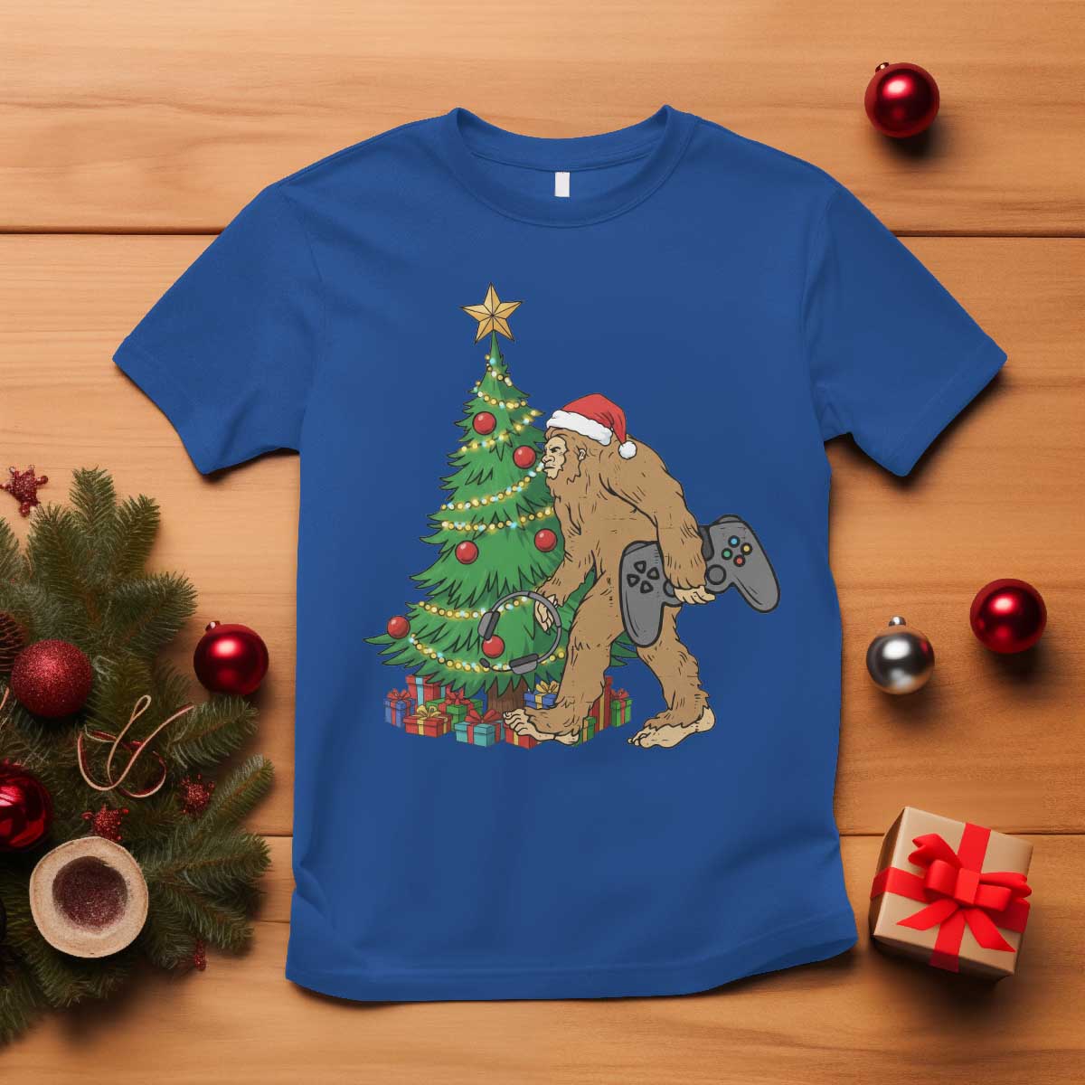 Bigfoot Gamer Christmas T Shirt Funny Sasquatch Gaming Xmas TS14 Royal Blue Print Your Wear