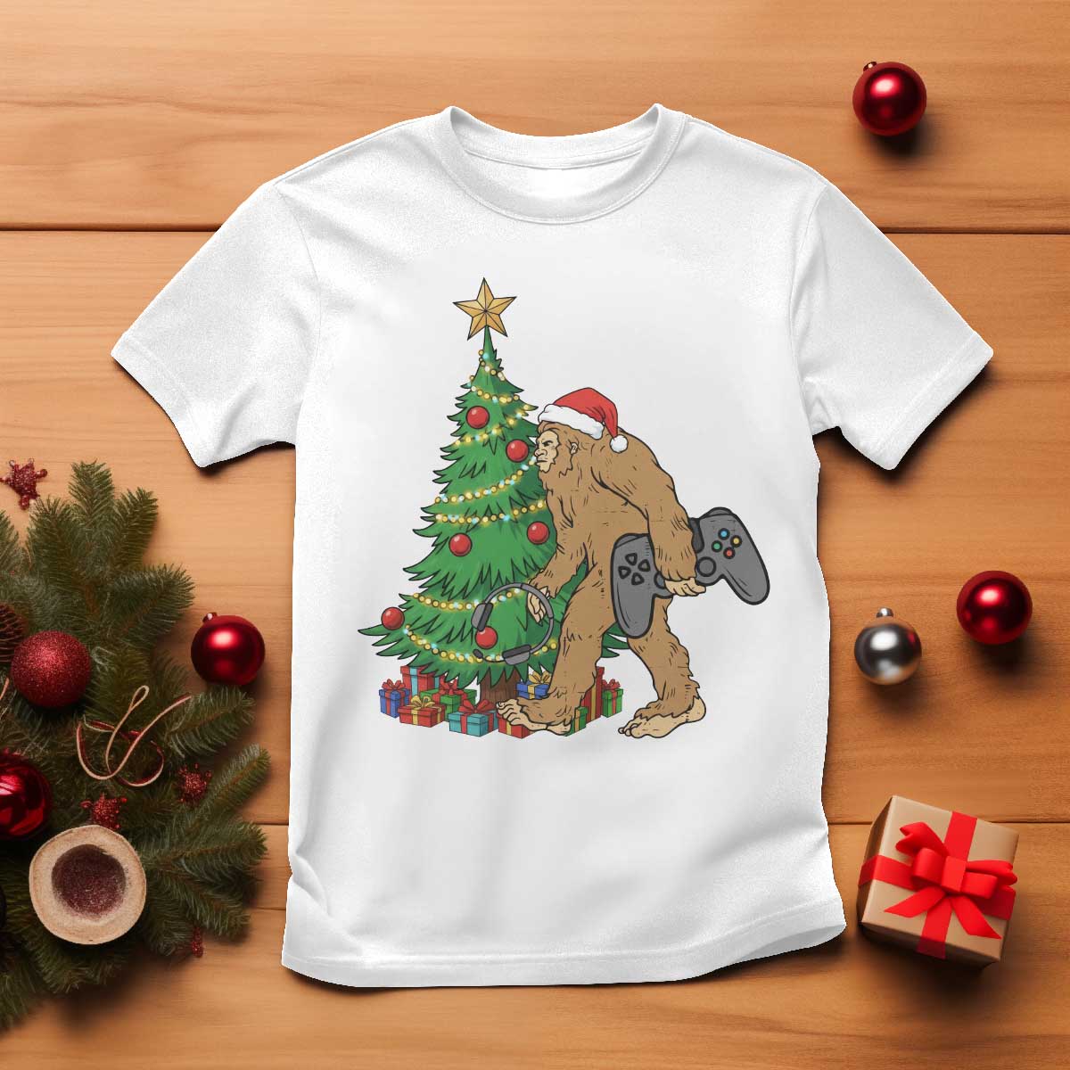 Bigfoot Gamer Christmas T Shirt Funny Sasquatch Gaming Xmas TS14 White Print Your Wear