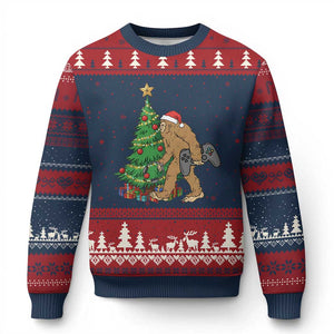Bigfoot Gamer Xmas Ugly Christmas Sweater Funny Sasquatch Gaming Xmas TS14 Navy Red Print Your Wear