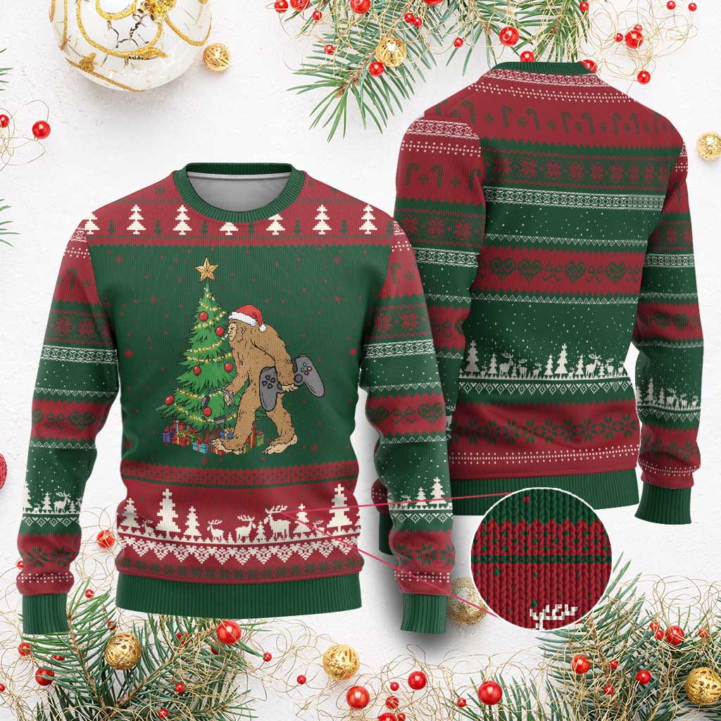 Bigfoot Gamer Xmas Ugly Christmas Sweater Funny Sasquatch Gaming Xmas TS14 Red Green Print Your Wear
