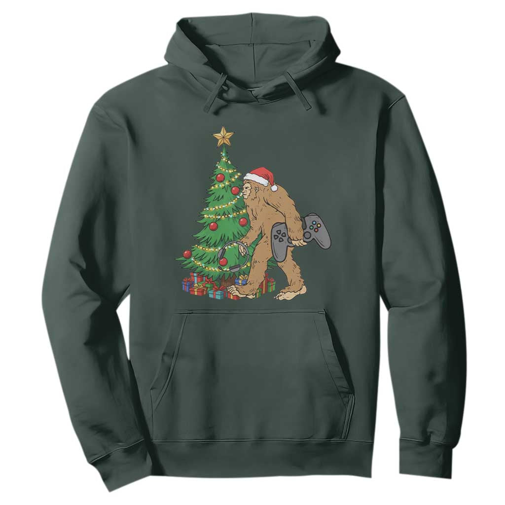 Bigfoot Gamer Christmas Hoodie Funny Sasquatch Gaming Xmas TS14 Dark Forest Green Print Your Wear