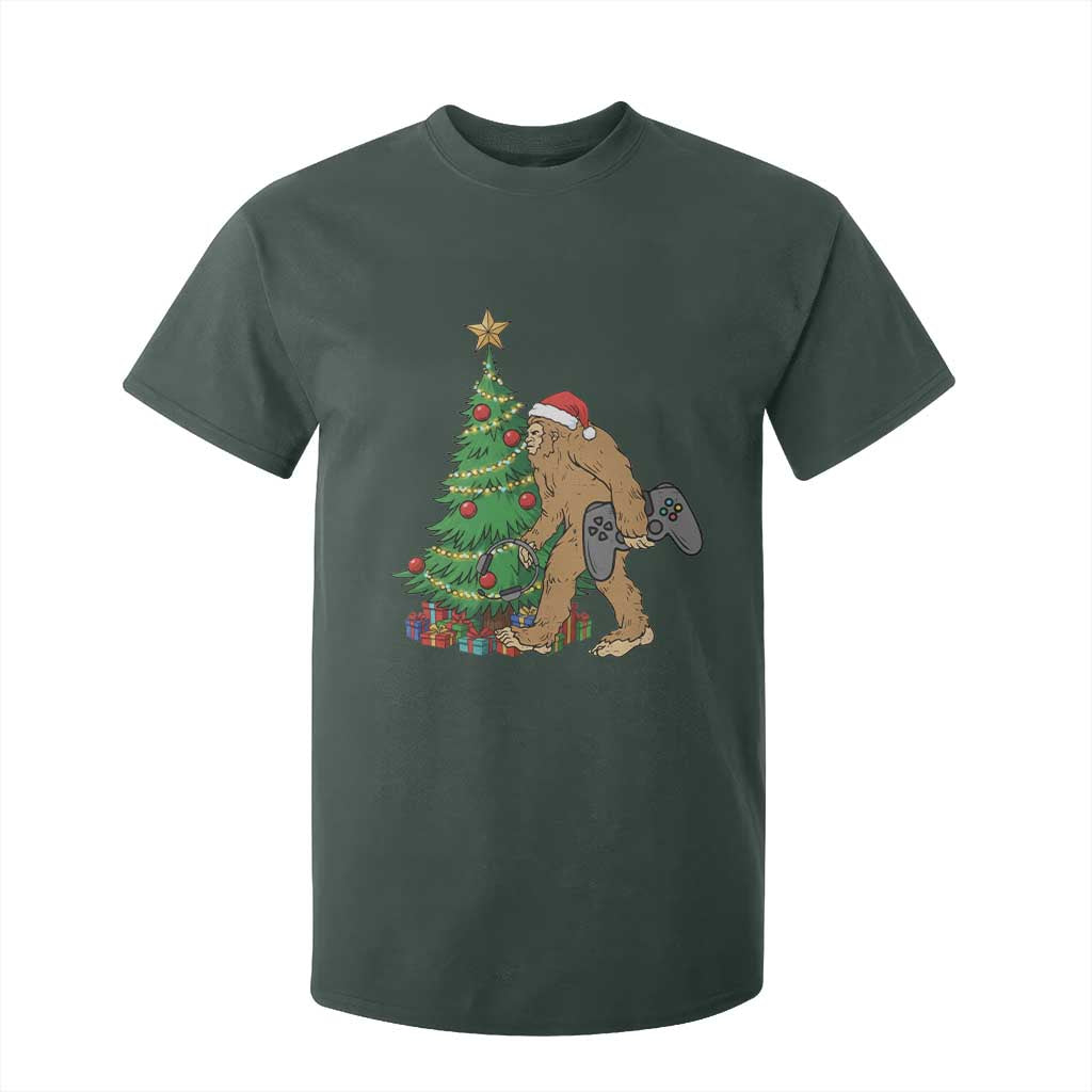 Bigfoot Gamer Christmas T Shirt For Kid Funny Sasquatch Gaming Xmas TS14 Dark Forest Green Print Your Wear