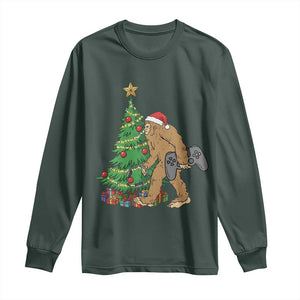 Bigfoot Gamer Christmas Long Sleeve Shirt Funny Sasquatch Gaming Xmas TS14 Dark Forest Green Print Your Wear