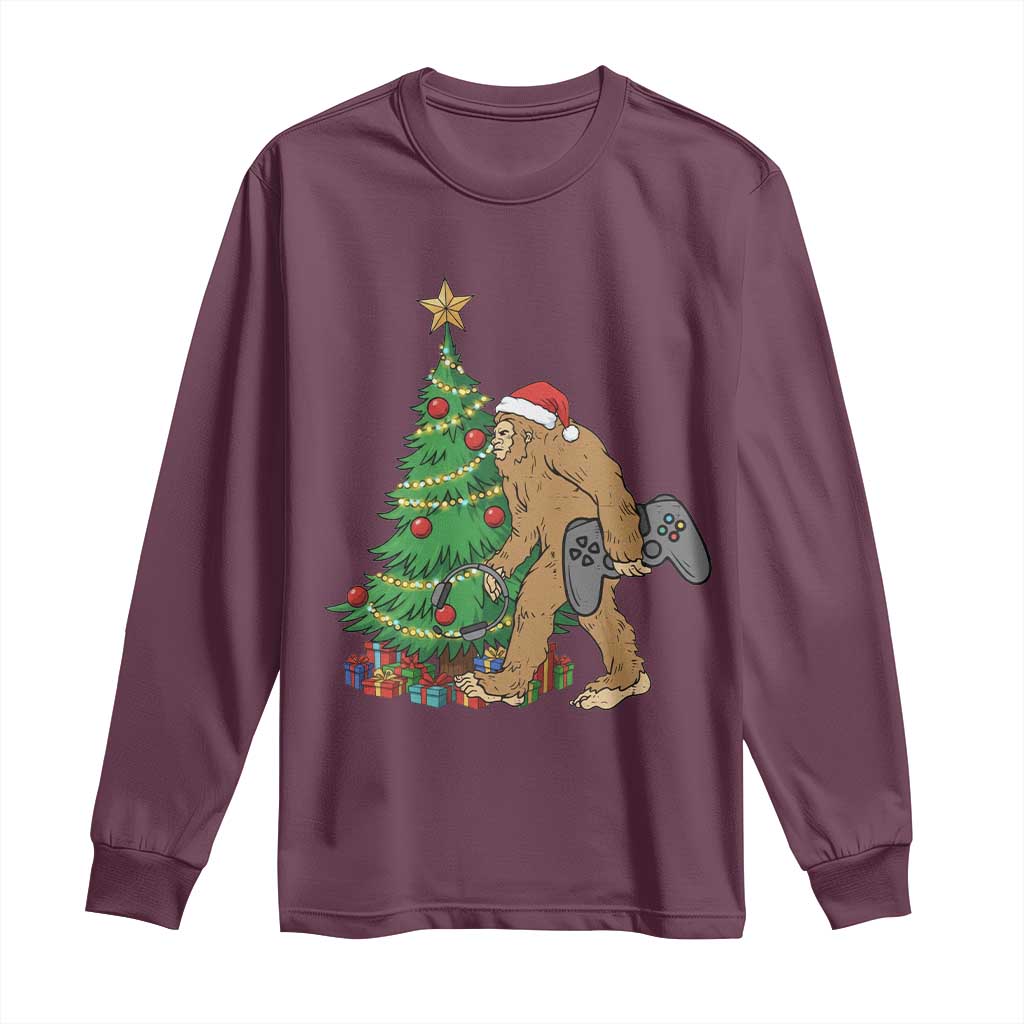 Bigfoot Gamer Christmas Long Sleeve Shirt Funny Sasquatch Gaming Xmas TS14 Maroon Print Your Wear