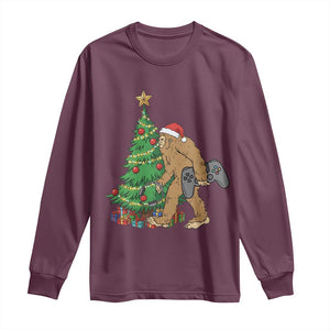 Bigfoot Gamer Christmas Long Sleeve Shirt Funny Sasquatch Gaming Xmas TS14 Maroon Print Your Wear