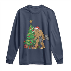 Bigfoot Gamer Christmas Long Sleeve Shirt Funny Sasquatch Gaming Xmas TS14 Navy Print Your Wear
