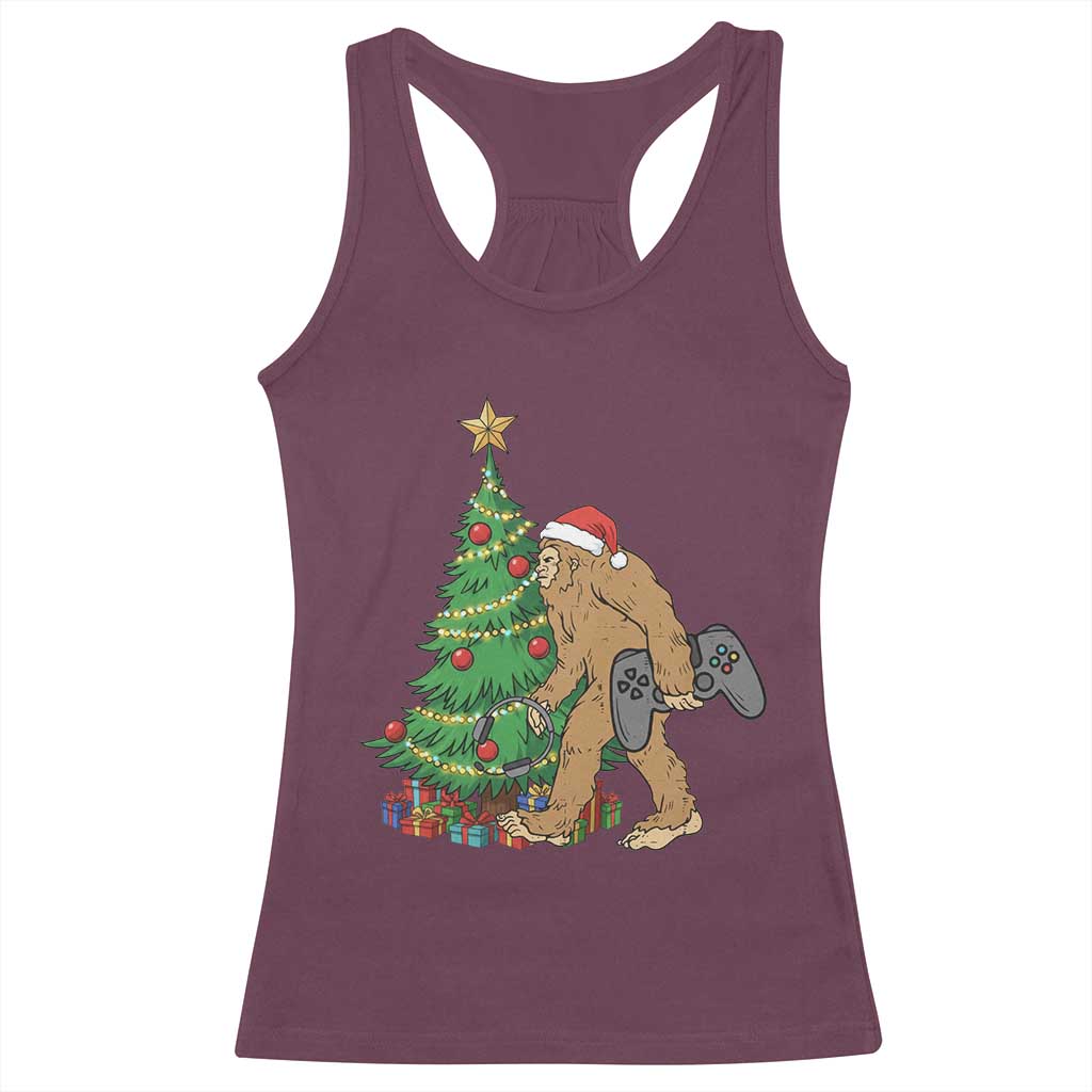 Bigfoot Gamer Christmas Racerback Tank Top Funny Sasquatch Gaming Xmas TS14 Maroon Print Your Wear