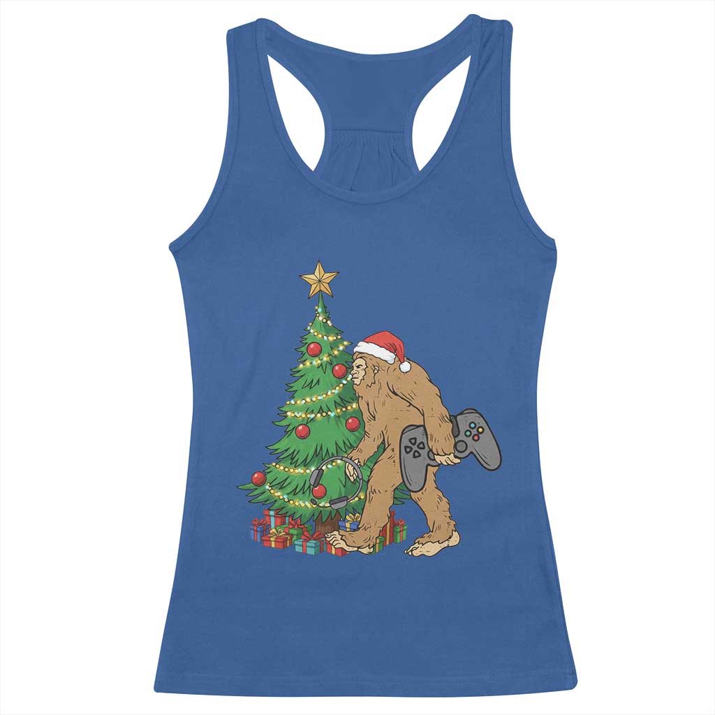 Bigfoot Gamer Christmas Racerback Tank Top Funny Sasquatch Gaming Xmas TS14 Royal Blue Print Your Wear