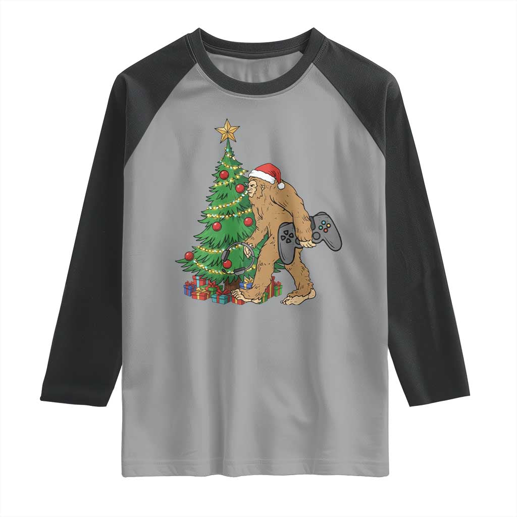 Bigfoot Gamer Christmas Raglan Shirt Funny Sasquatch Gaming Xmas TS14 Sport Gray Black Print Your Wear