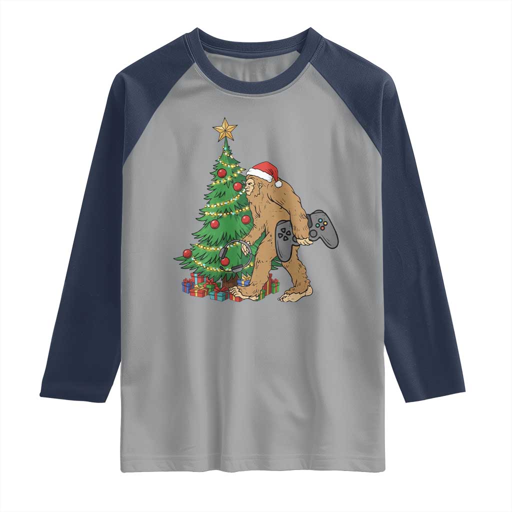 Bigfoot Gamer Christmas Raglan Shirt Funny Sasquatch Gaming Xmas TS14 Sport Gray Navy Print Your Wear