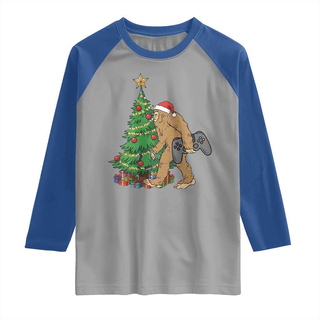 Bigfoot Gamer Christmas Raglan Shirt Funny Sasquatch Gaming Xmas TS14 Sport Gray Royal Print Your Wear