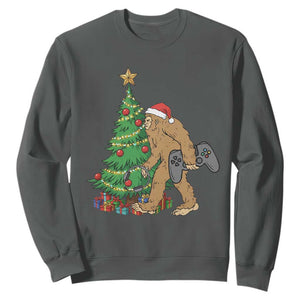 Bigfoot Gamer Christmas Sweatshirt Funny Sasquatch Gaming Xmas TS14 Dark Heather Print Your Wear