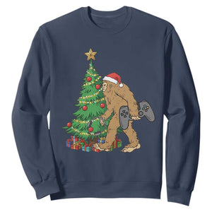 Bigfoot Gamer Christmas Sweatshirt Funny Sasquatch Gaming Xmas TS14 Navy Print Your Wear