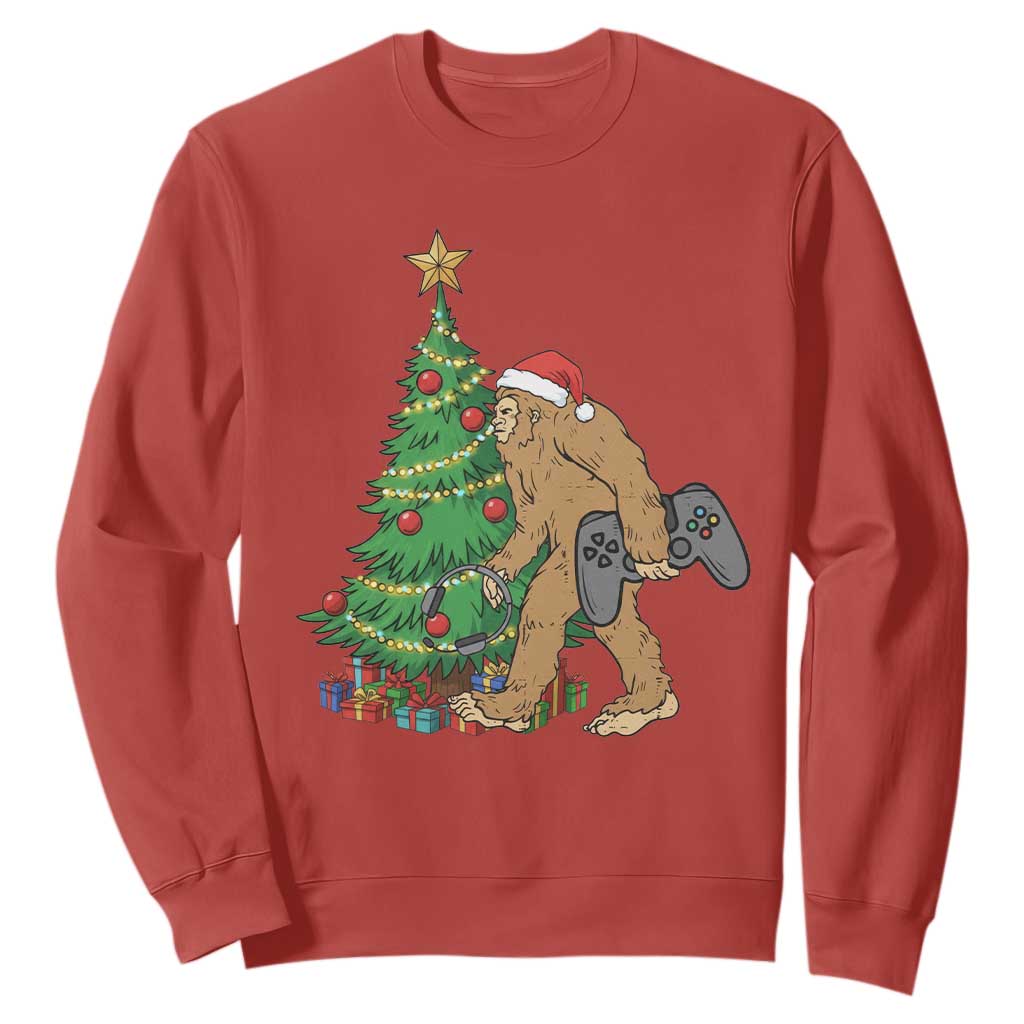 Bigfoot Gamer Christmas Sweatshirt Funny Sasquatch Gaming Xmas TS14 Red Print Your Wear