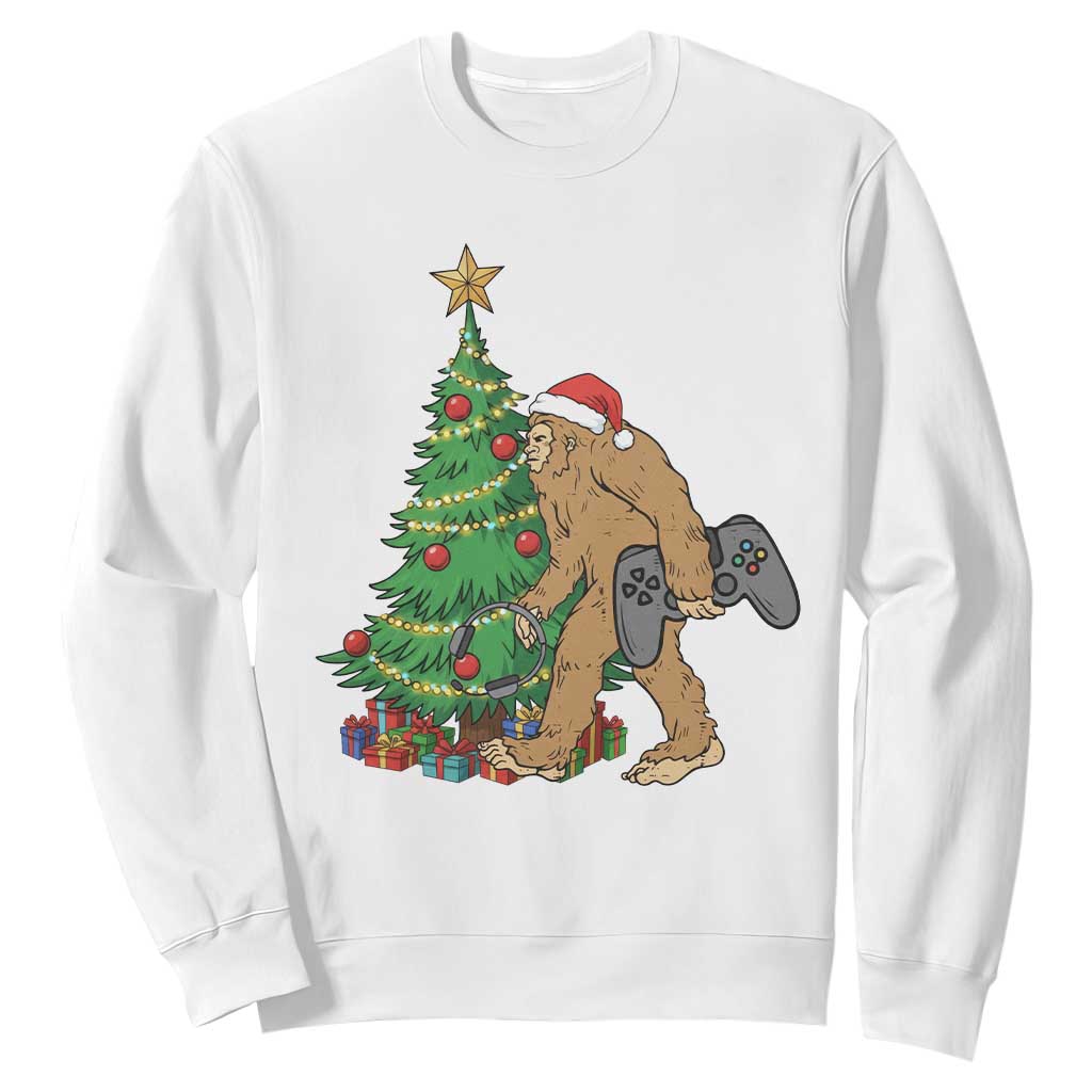 Bigfoot Gamer Christmas Sweatshirt Funny Sasquatch Gaming Xmas TS14 White Print Your Wear