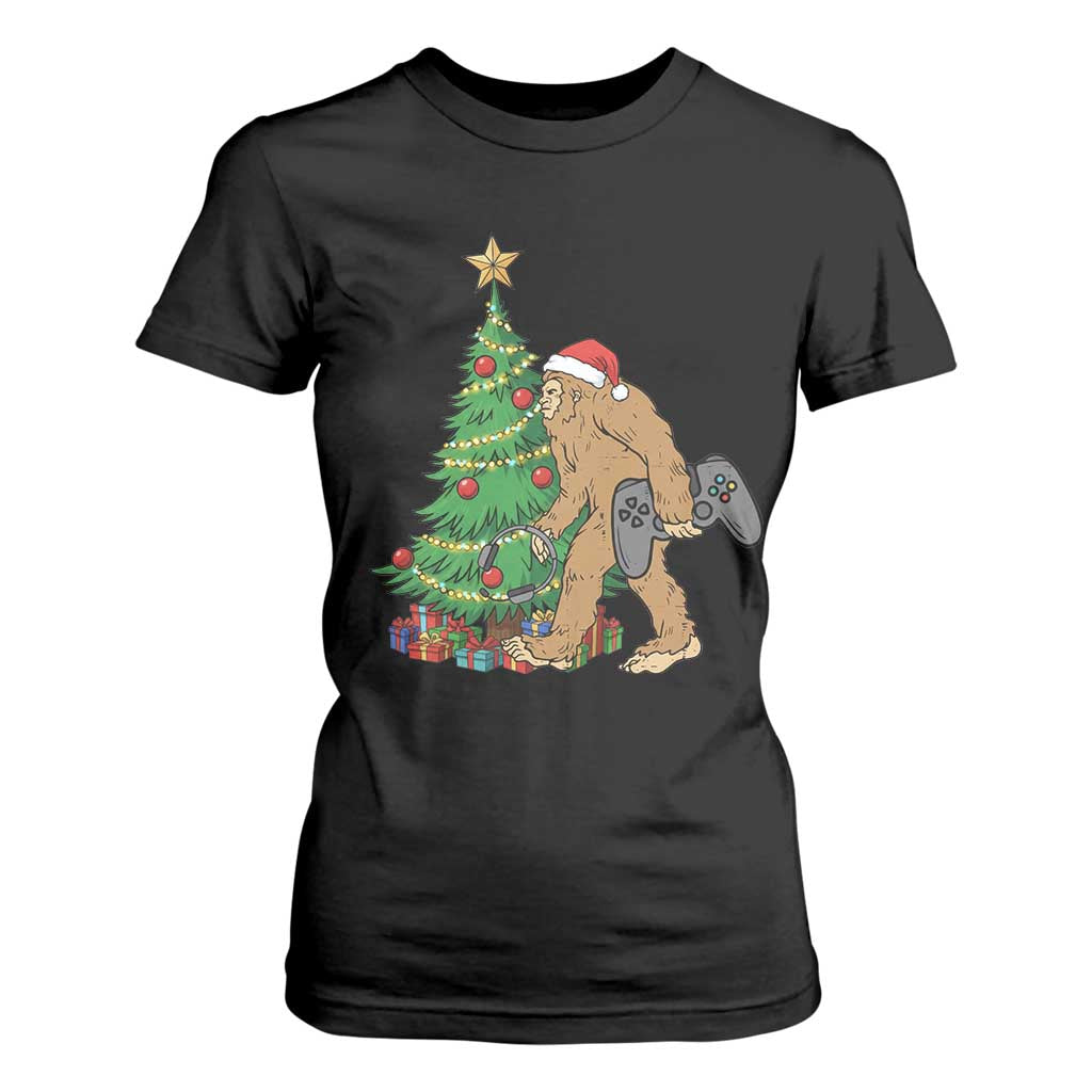 Bigfoot Gamer Christmas T Shirt For Women Funny Sasquatch Gaming Xmas TS14 Black Print Your Wear