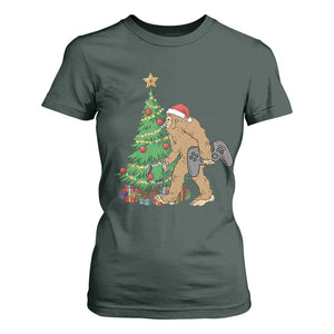 Bigfoot Gamer Christmas T Shirt For Women Funny Sasquatch Gaming Xmas TS14 Dark Forest Green Print Your Wear