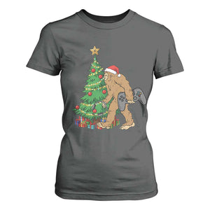 Bigfoot Gamer Christmas T Shirt For Women Funny Sasquatch Gaming Xmas TS14 Dark Heather Print Your Wear