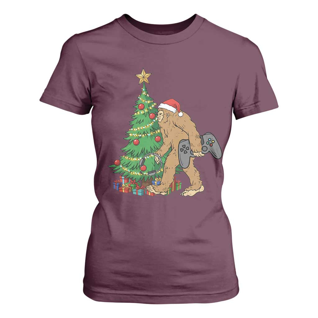 Bigfoot Gamer Christmas T Shirt For Women Funny Sasquatch Gaming Xmas TS14 Maroon Print Your Wear