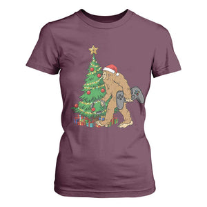 Bigfoot Gamer Christmas T Shirt For Women Funny Sasquatch Gaming Xmas TS14 Maroon Print Your Wear