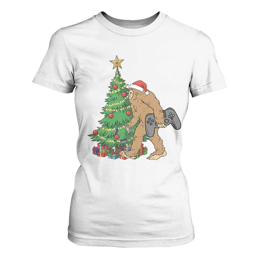 Bigfoot Gamer Christmas T Shirt For Women Funny Sasquatch Gaming Xmas TS14 White Print Your Wear