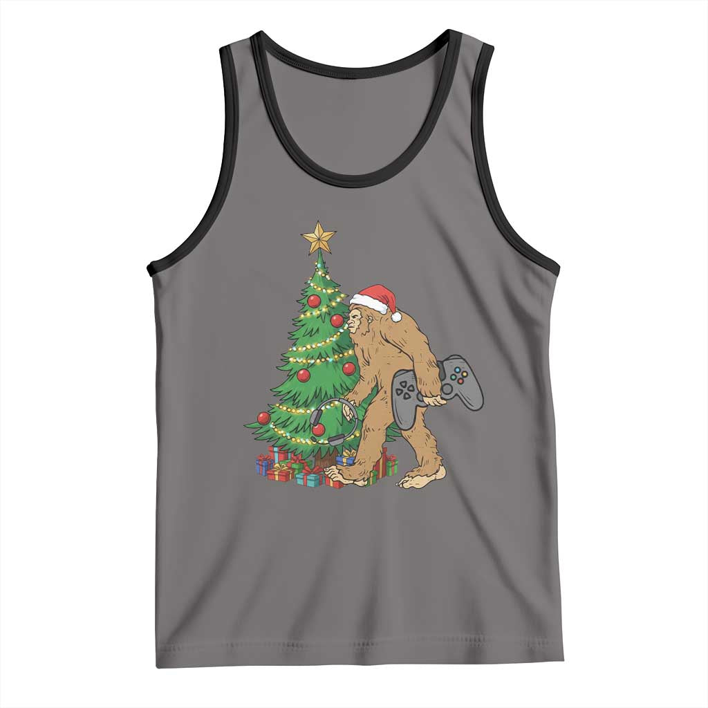 Bigfoot Gamer Christmas Tank Top Funny Sasquatch Gaming Xmas TS14 Deep Heather Black Print Your Wear