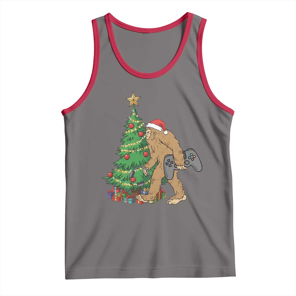 Bigfoot Gamer Christmas Tank Top Funny Sasquatch Gaming Xmas TS14 Deep Heather Red Print Your Wear