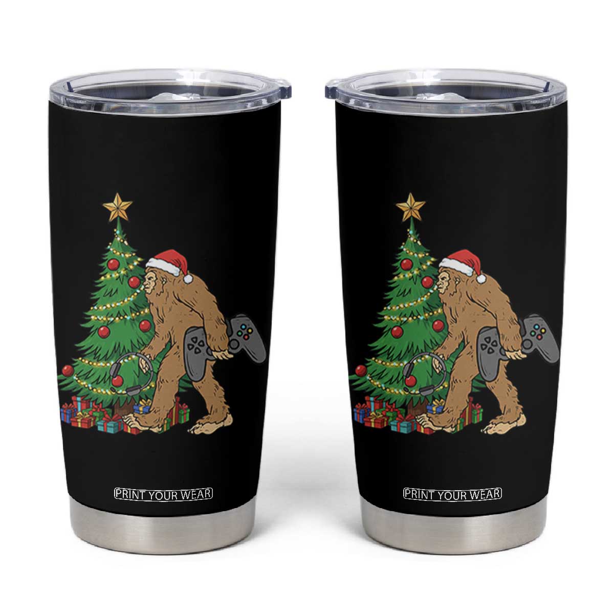 Bigfoot Gamer Christmas Tumbler Cup Funny Sasquatch Gaming Xmas TS14 Black Print Your Wear