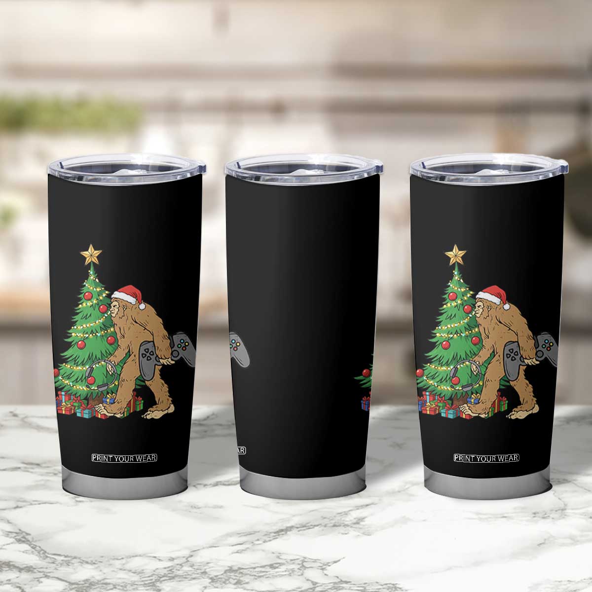 Bigfoot Gamer Christmas Tumbler Cup Funny Sasquatch Gaming Xmas TS14 Print Your Wear