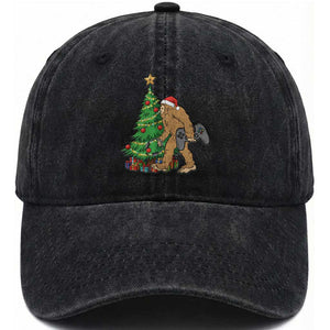 Bigfoot Gamer Christmas Washed Cotton Baseball Cap Funny Sasquatch Gaming Xmas TS14 Washed Cap Universal Fit Black Print Your Wear