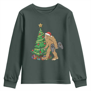 Bigfoot Gamer Christmas Youth Sweatshirt Funny Sasquatch Gaming Xmas TS14 Dark Forest Green Print Your Wear