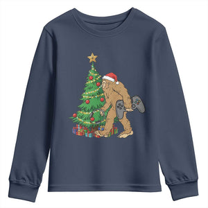 Bigfoot Gamer Christmas Youth Sweatshirt Funny Sasquatch Gaming Xmas TS14 Navy Print Your Wear