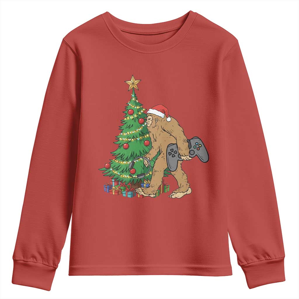 Bigfoot Gamer Christmas Youth Sweatshirt Funny Sasquatch Gaming Xmas TS14 Red Print Your Wear