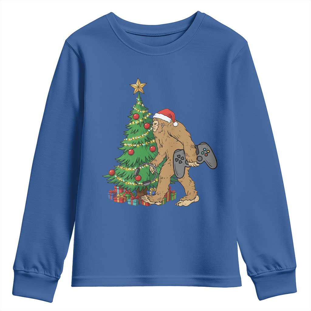 Bigfoot Gamer Christmas Youth Sweatshirt Funny Sasquatch Gaming Xmas TS14 Royal Blue Print Your Wear