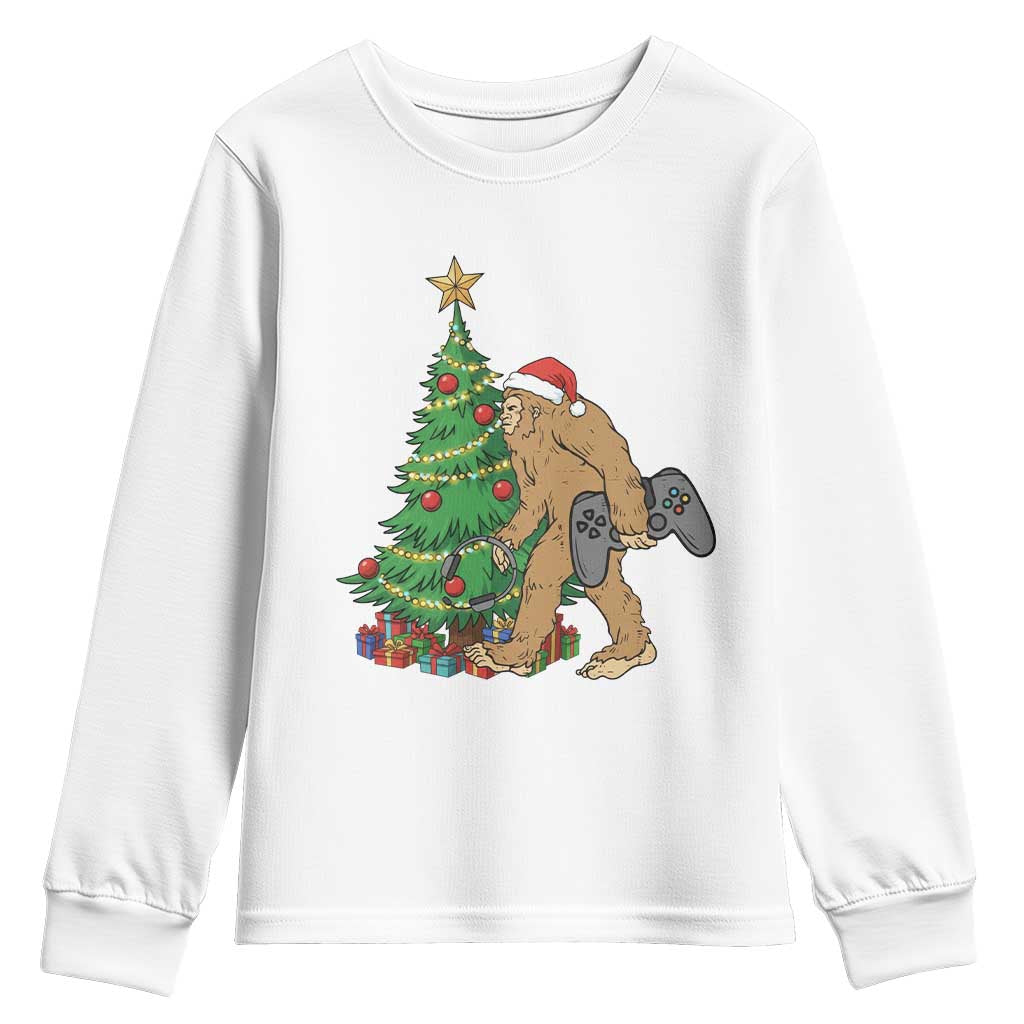 Bigfoot Gamer Christmas Youth Sweatshirt Funny Sasquatch Gaming Xmas TS14 White Print Your Wear