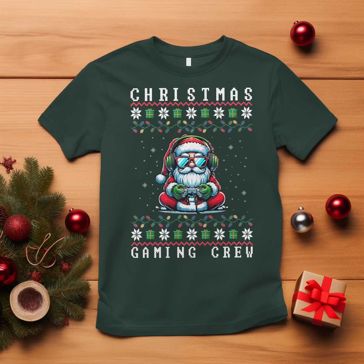 Santa Claus Gamer T Shirt Christmas Gmaing Crew TS14 Dark Forest Green Print Your Wear